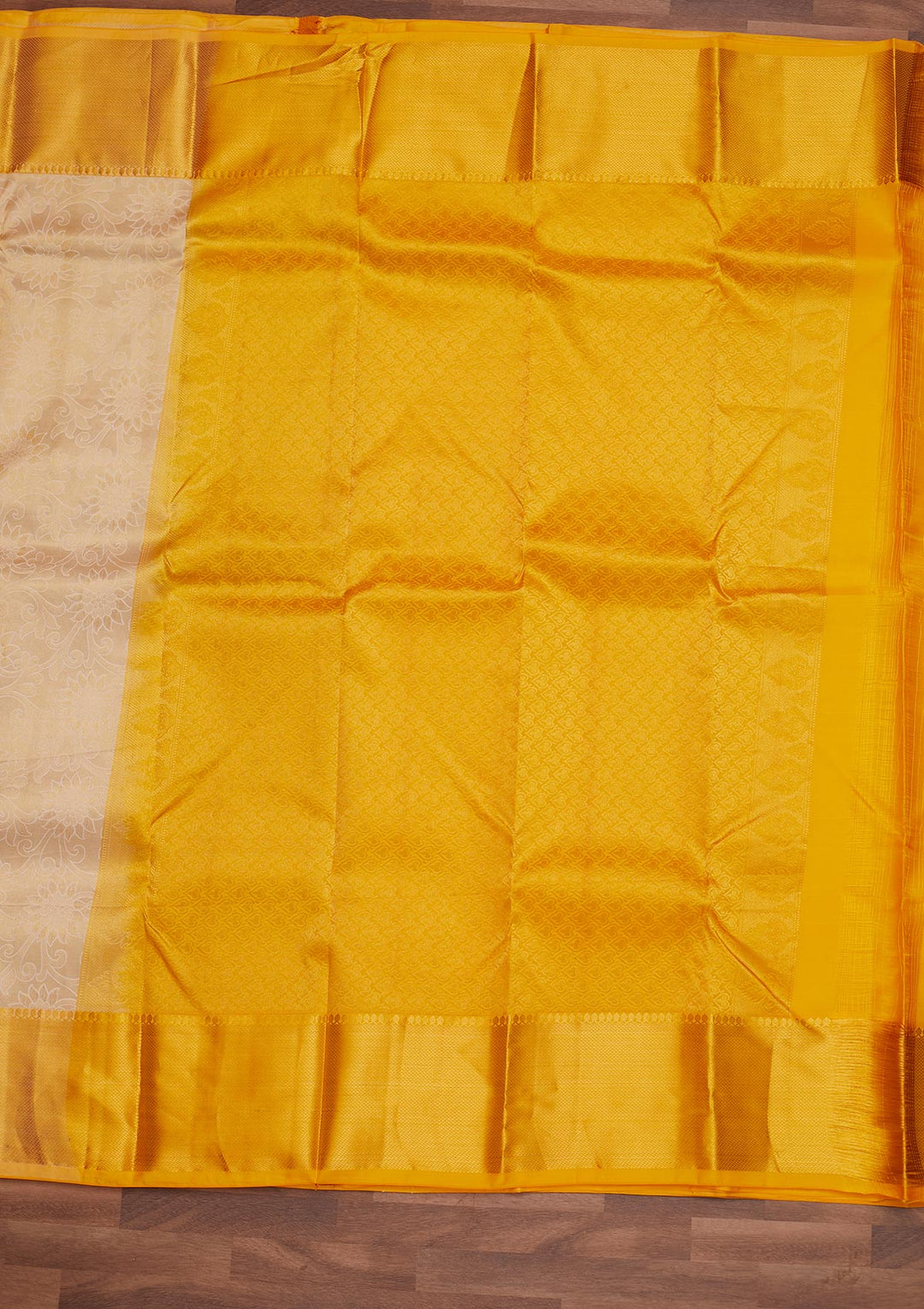 Cream Zariwork Pure Silk Designer Saree - Koskii