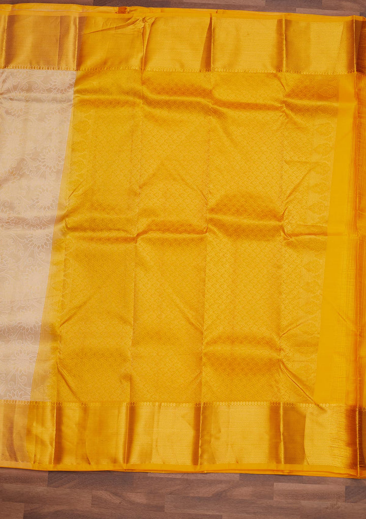 Cream Zariwork Pure Silk Designer Saree - Koskii