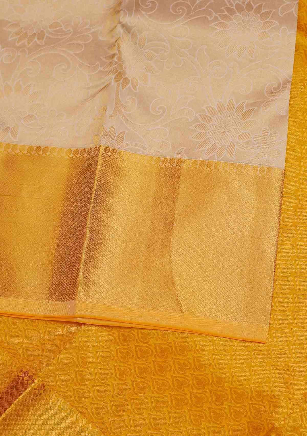 Cream Zariwork Pure Silk Designer Saree - Koskii