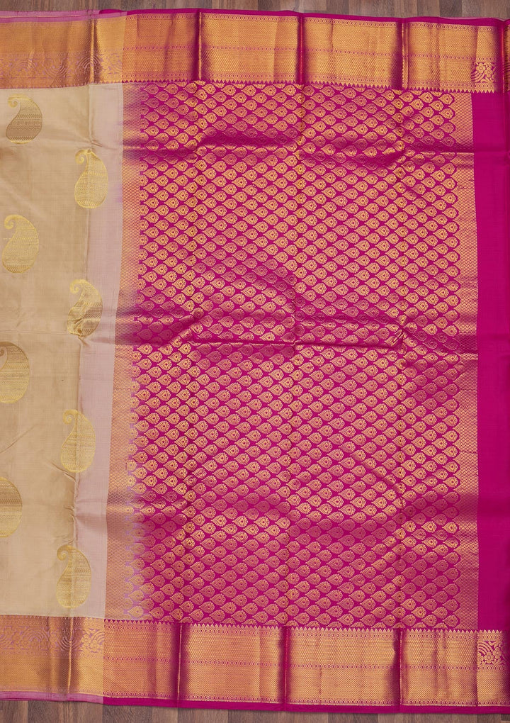 Cream Zariwork Pure Silk Saree-Koskii