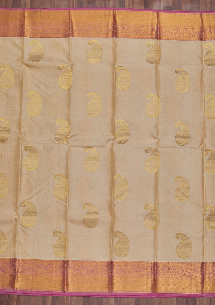 Cream Zariwork Pure Silk Saree-Koskii