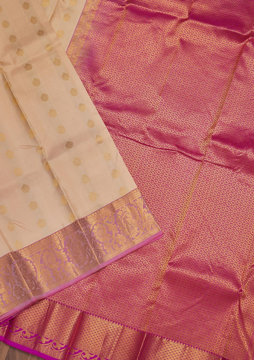 Cream Zariwork Pure Silk Saree-Koskii