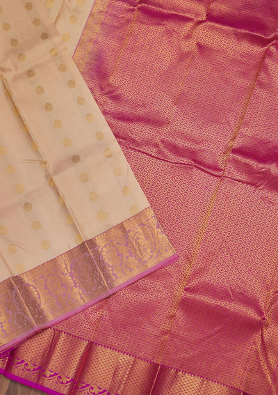 Cream Zariwork Pure Silk Saree-Koskii
