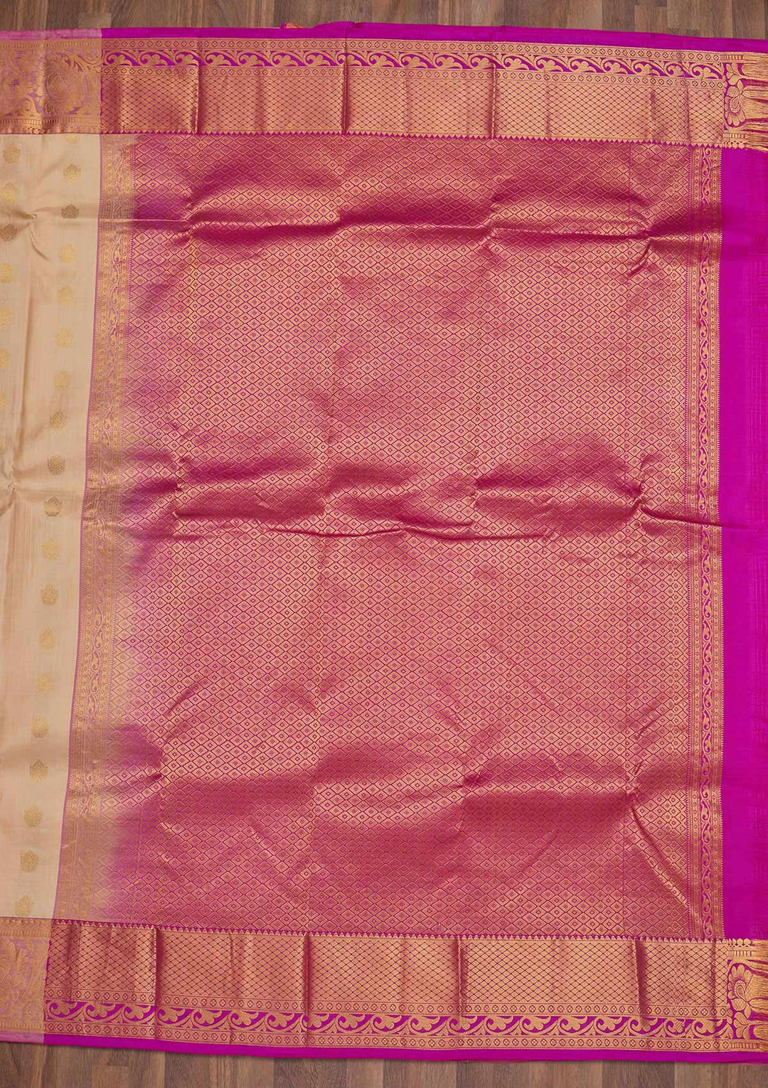 Cream Zariwork Pure Silk Saree-Koskii
