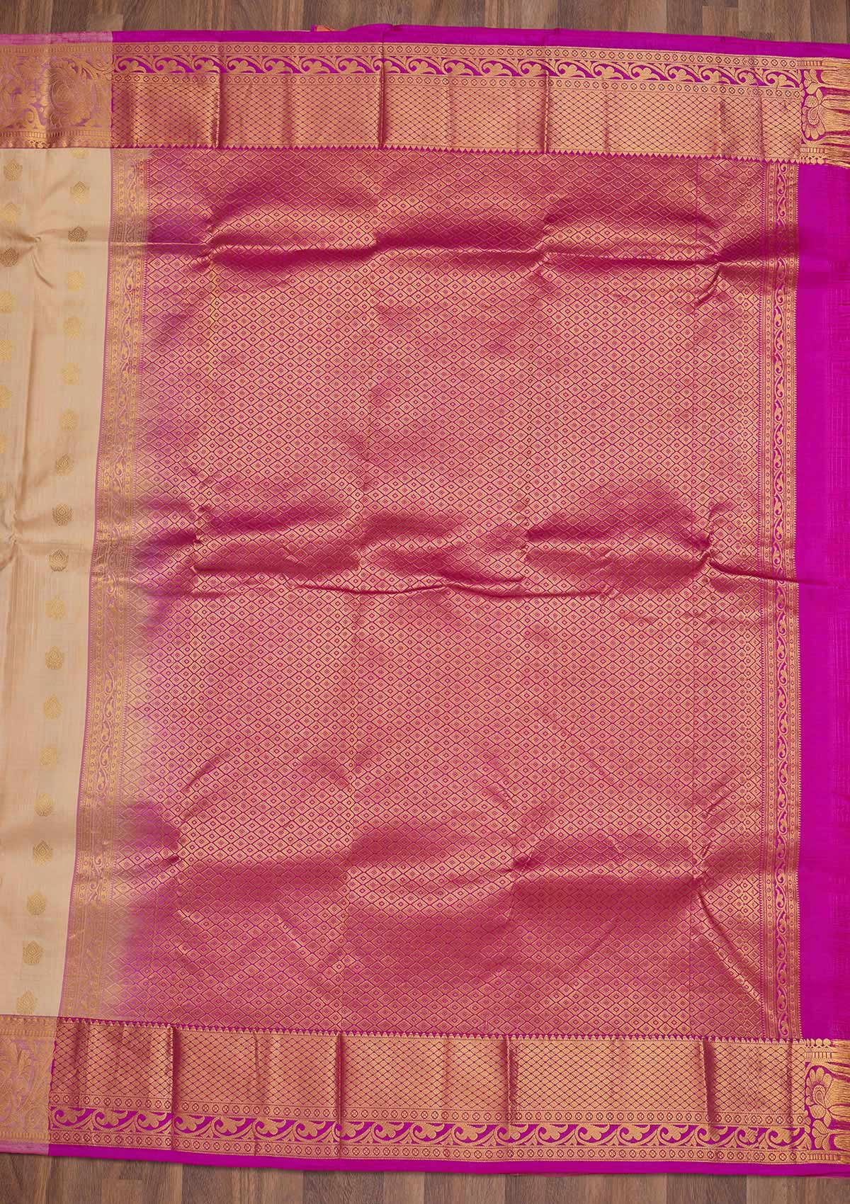 Cream Zariwork Pure Silk Saree-Koskii