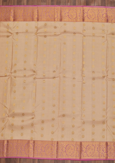 Cream Zariwork Pure Silk Saree-Koskii
