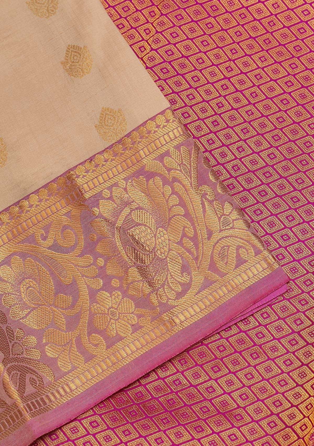 Cream Zariwork Pure Silk Saree-Koskii