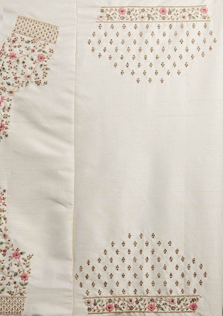 Cream Zariwork Raw Silk Designer Lehenga-Koskii