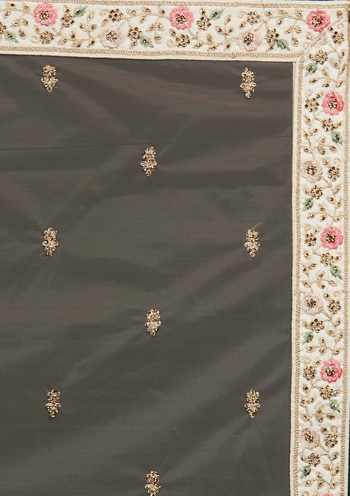 Cream Zariwork Raw Silk Designer Lehenga-Koskii