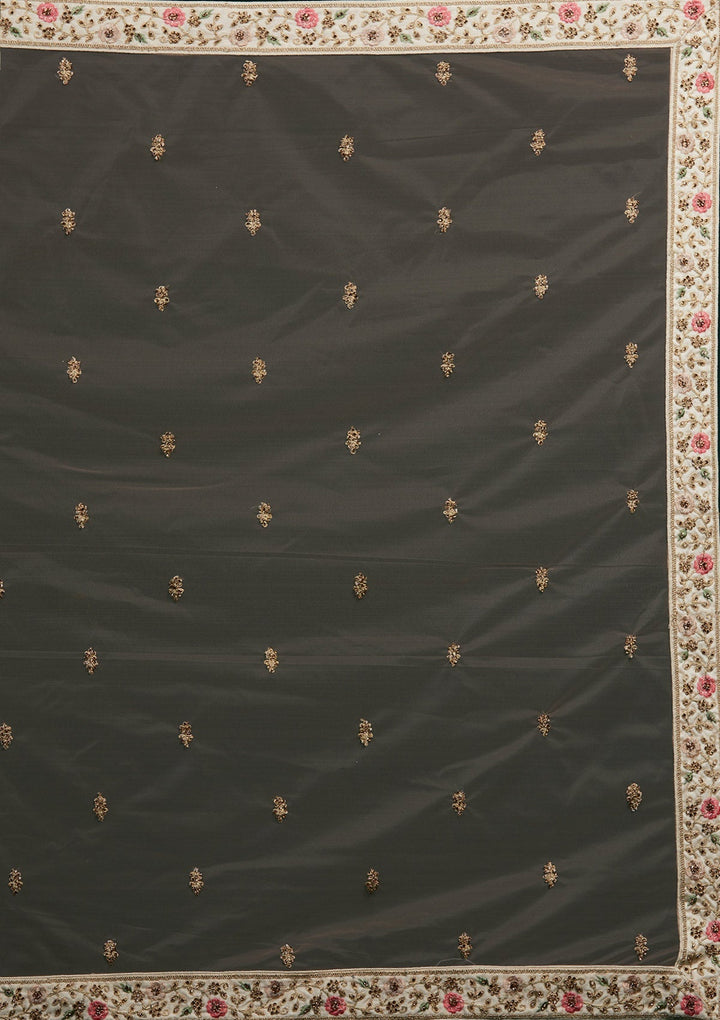 Cream Zariwork Raw Silk Designer Lehenga-Koskii