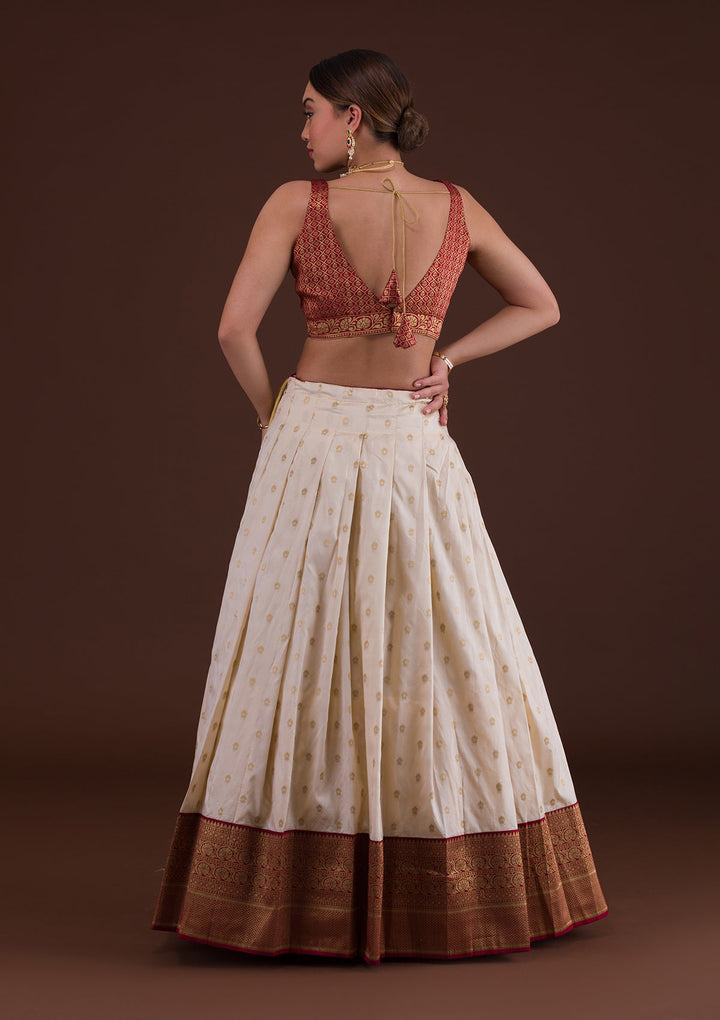 Cream Zariwork Raw Silk Designer Lehenga-Koskii