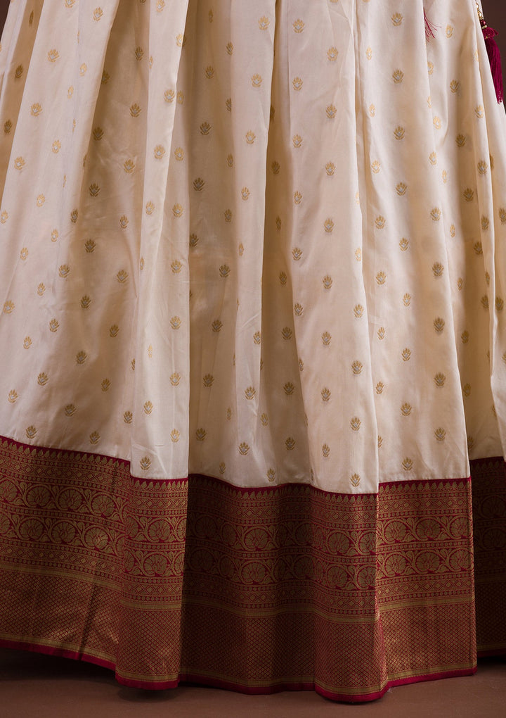 Cream Zariwork Raw Silk Designer Lehenga-Koskii