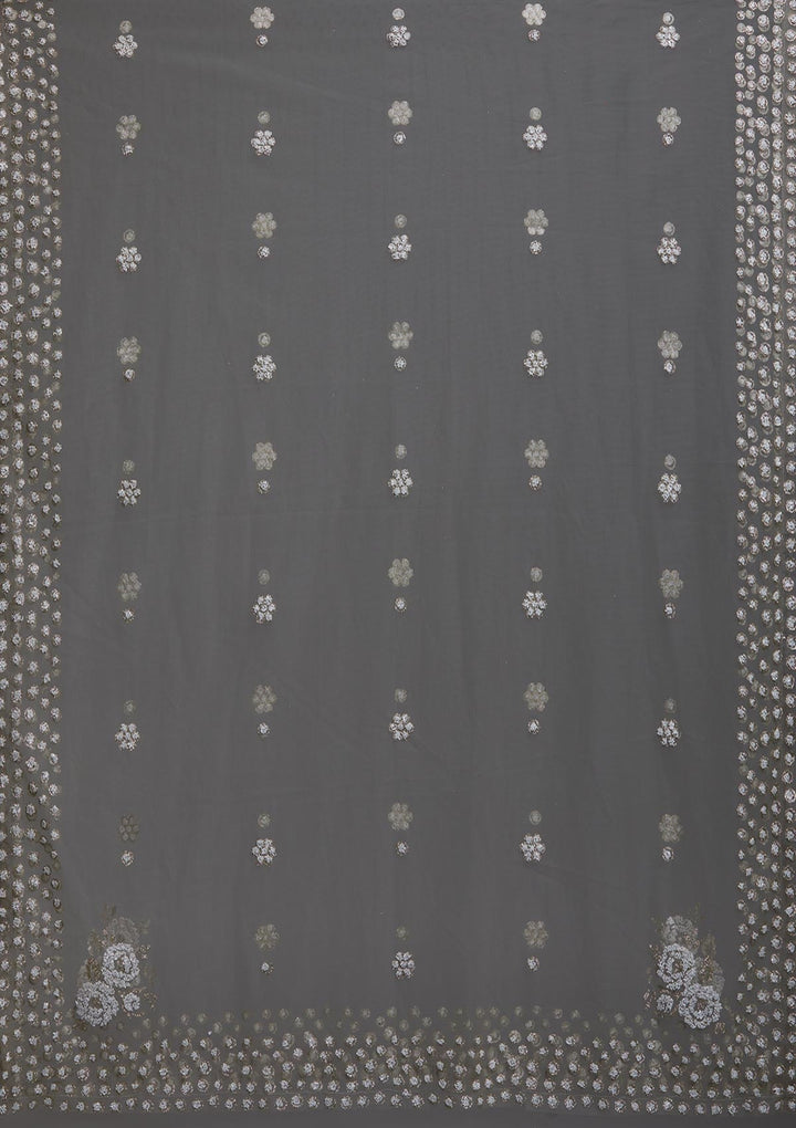 Dark Grey Glitter Net Designer Gown-Koskii