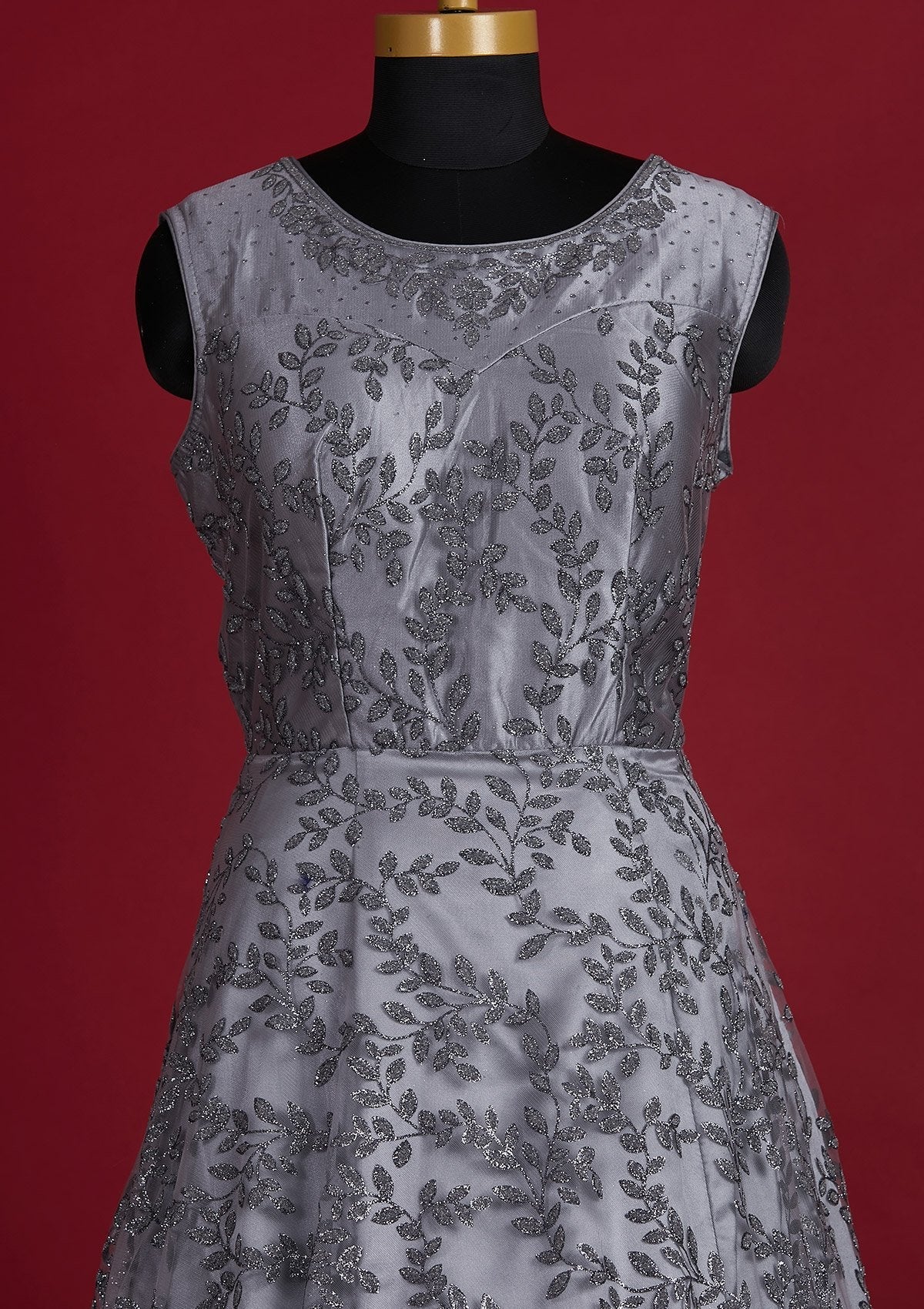 Dark Grey Glitter Net Designer Gown - Koskii