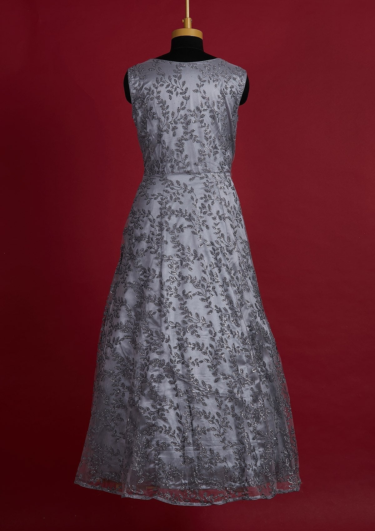 Dark Grey Glitter Net Designer Gown - Koskii