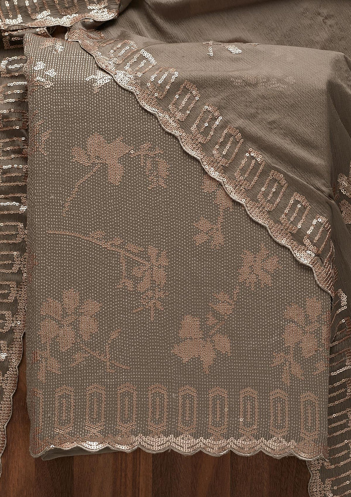 Dark Grey Sequins Georgette  Unstitched Salwar Suit - Koskii