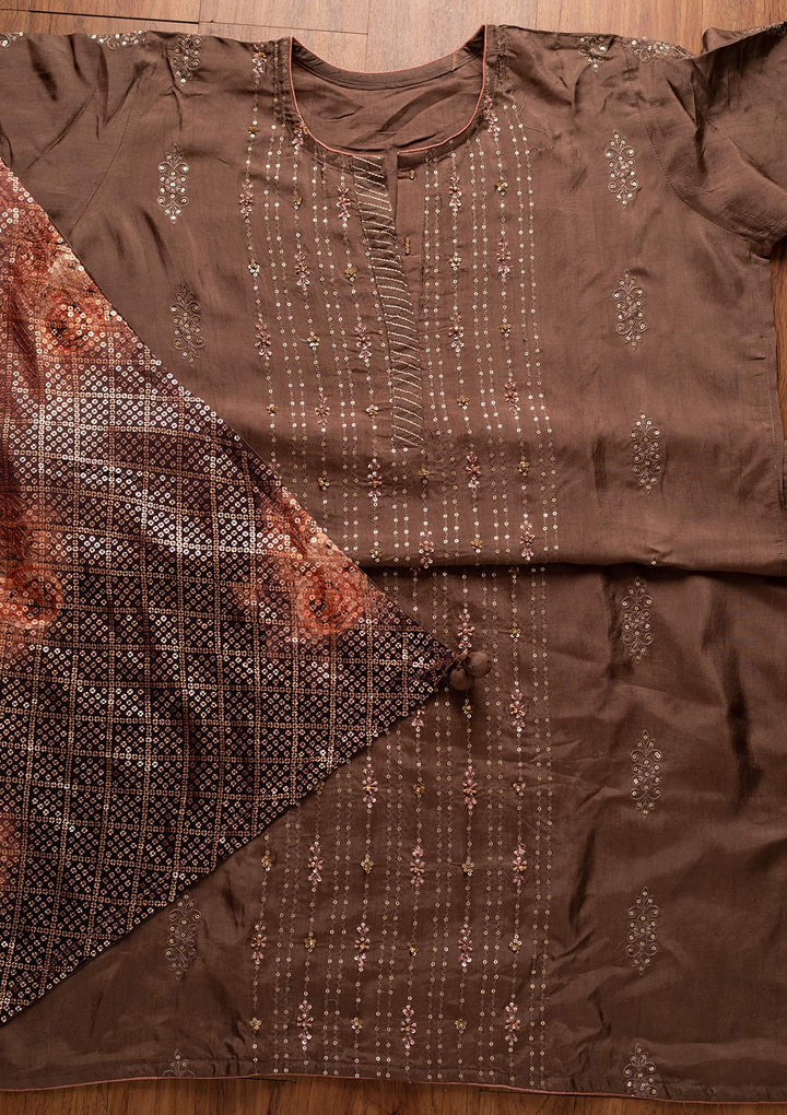 Dark Grey Sequins Semi Crepe Designer Semi-Stitched Salwar Suit - koskii