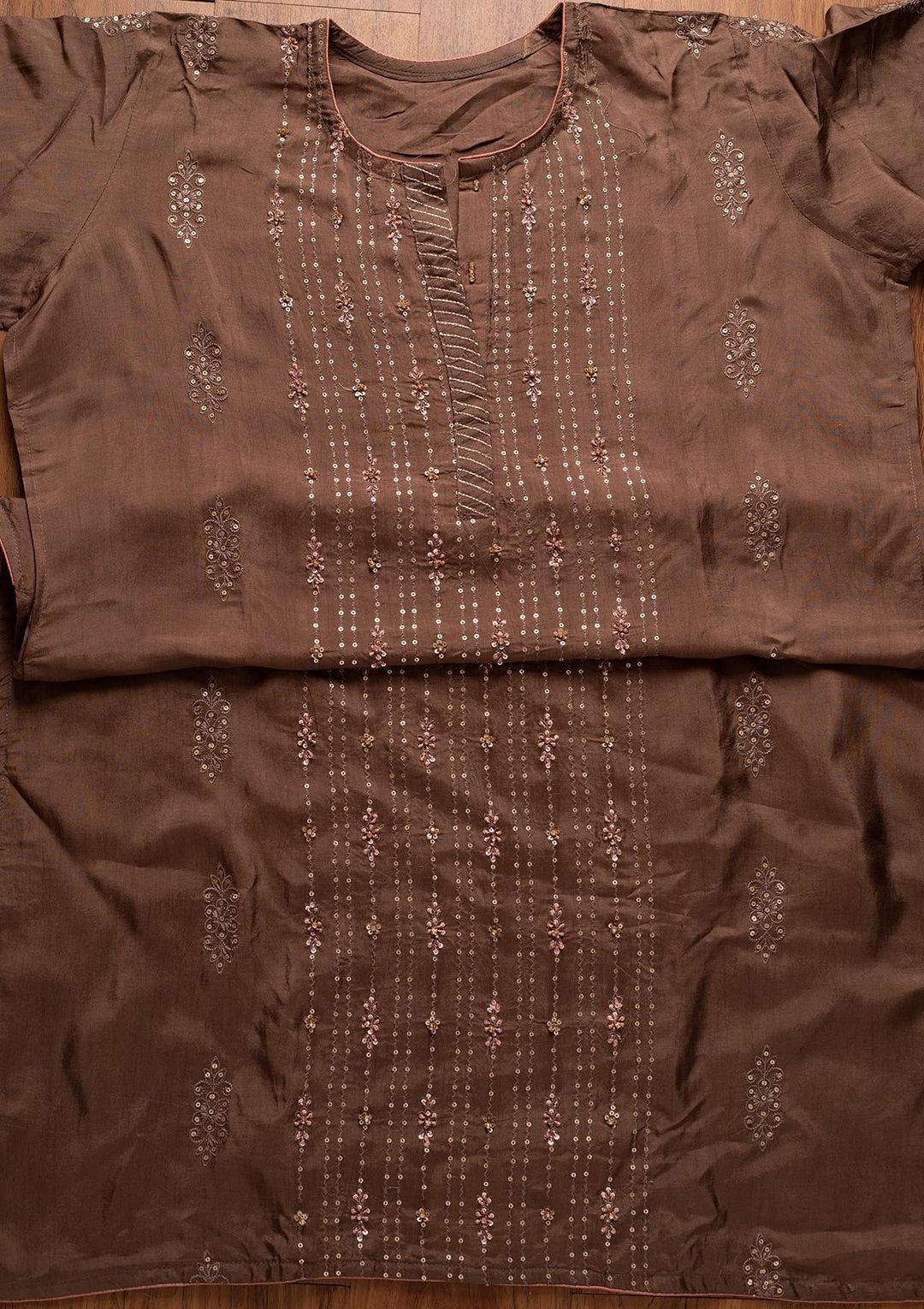 Dark Grey Sequins Semi Crepe Designer Semi-Stitched Salwar Suit - koskii