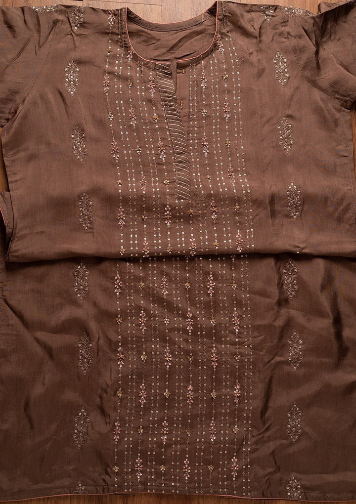 Dark Grey Sequins Semi Crepe Designer Semi-Stitched Salwar Suit - koskii