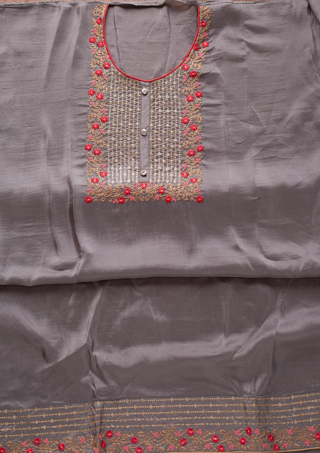 Dark Grey Sequins Semi Crepe Designer Unstitched Salwar Suit - koskii