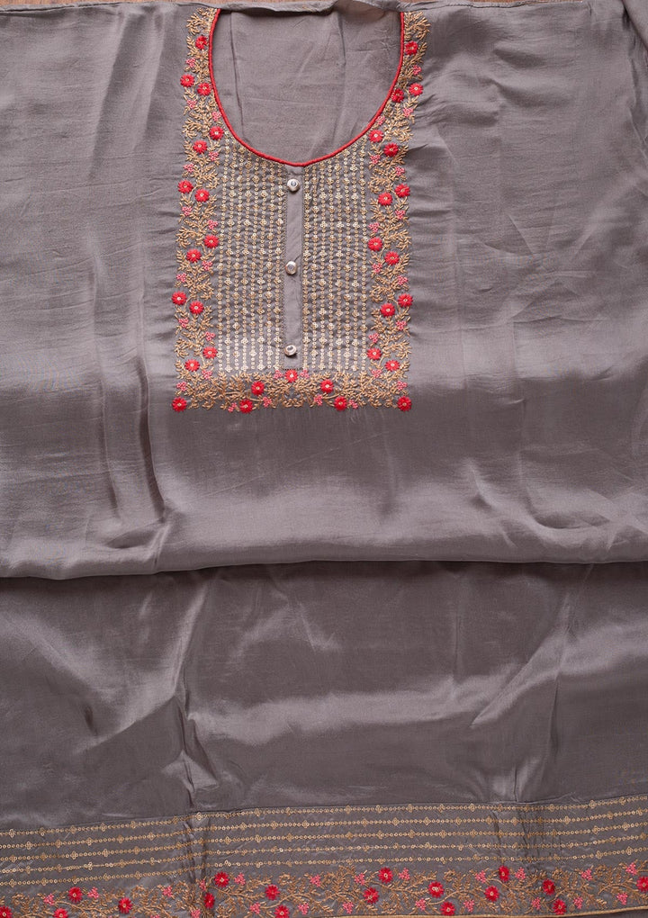 Dark Grey Sequins Semi Crepe Designer Unstitched Salwar Suit - koskii