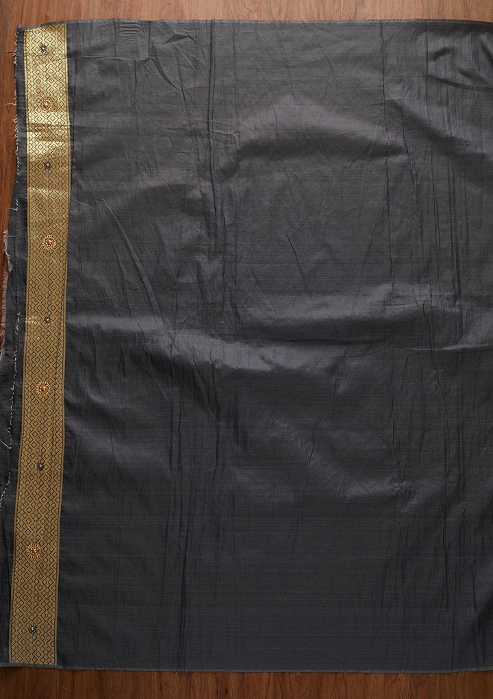 Dark Grey Stonework Chanderi Designer Saree - koskii