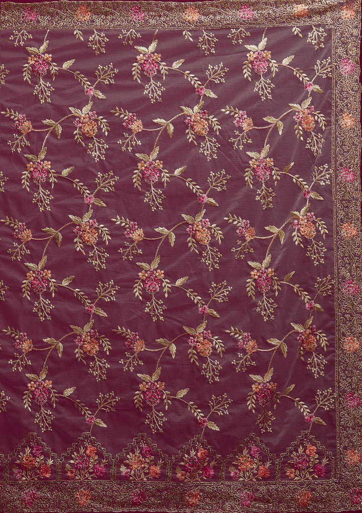 Dark Grey Stonework Net Designer Saree - koskii