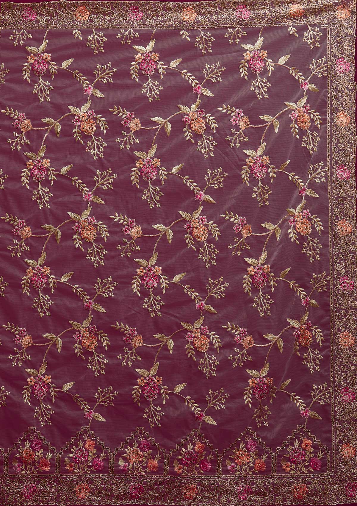 Dark Grey Stonework Net Designer Saree - koskii