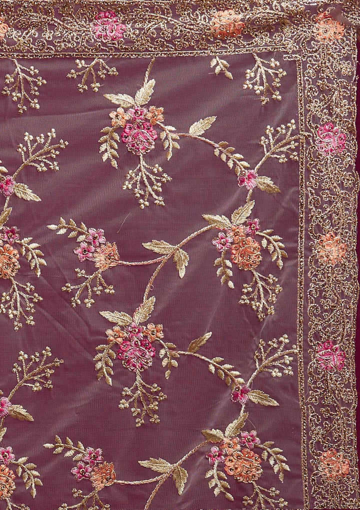 Dark Grey Stonework Net Designer Saree - koskii