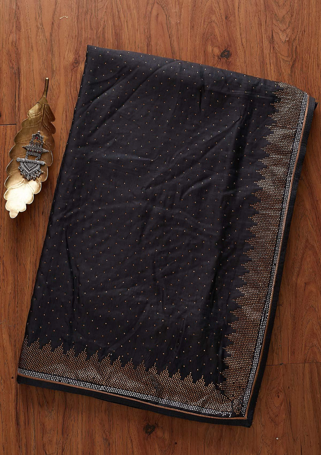 Dark Grey Swarovski Art Silk Designer Saree - koskii