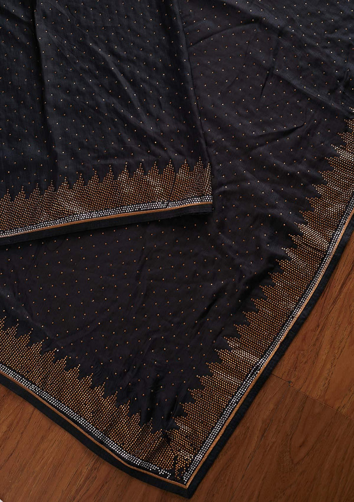 Dark Grey Swarovski Art Silk Designer Saree - koskii