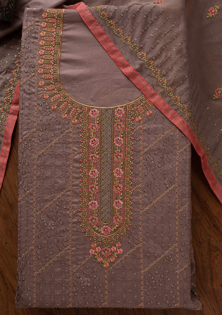 Dark Grey Threadwork Cotton Designer Unstitched Salwar Suit - koskii