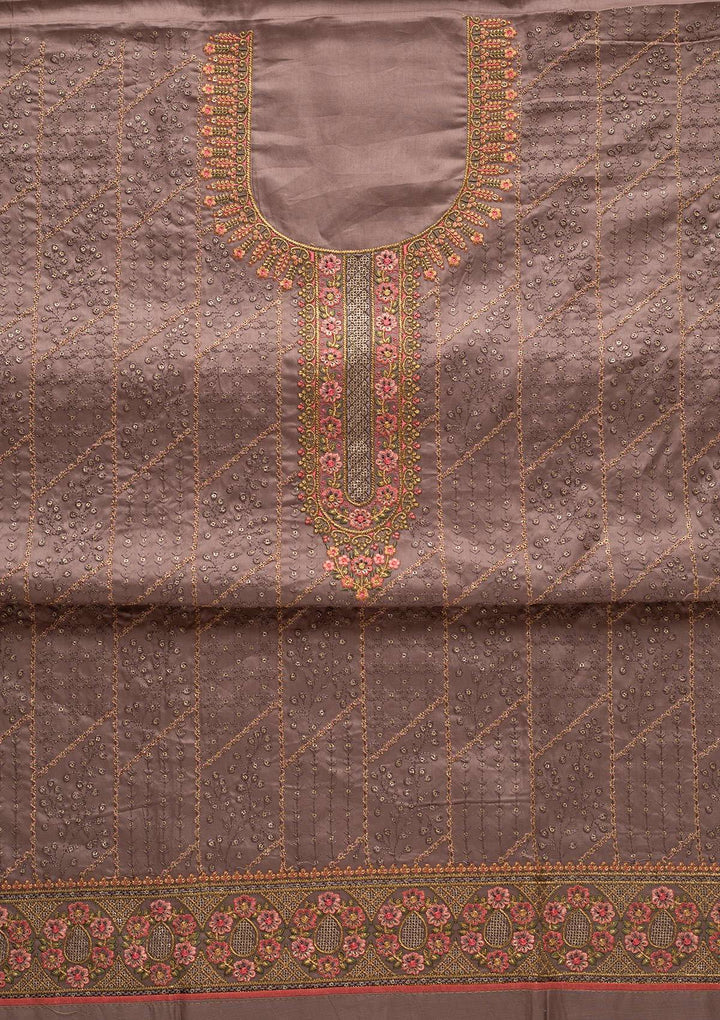 Dark Grey Threadwork Cotton Designer Unstitched Salwar Suit - koskii