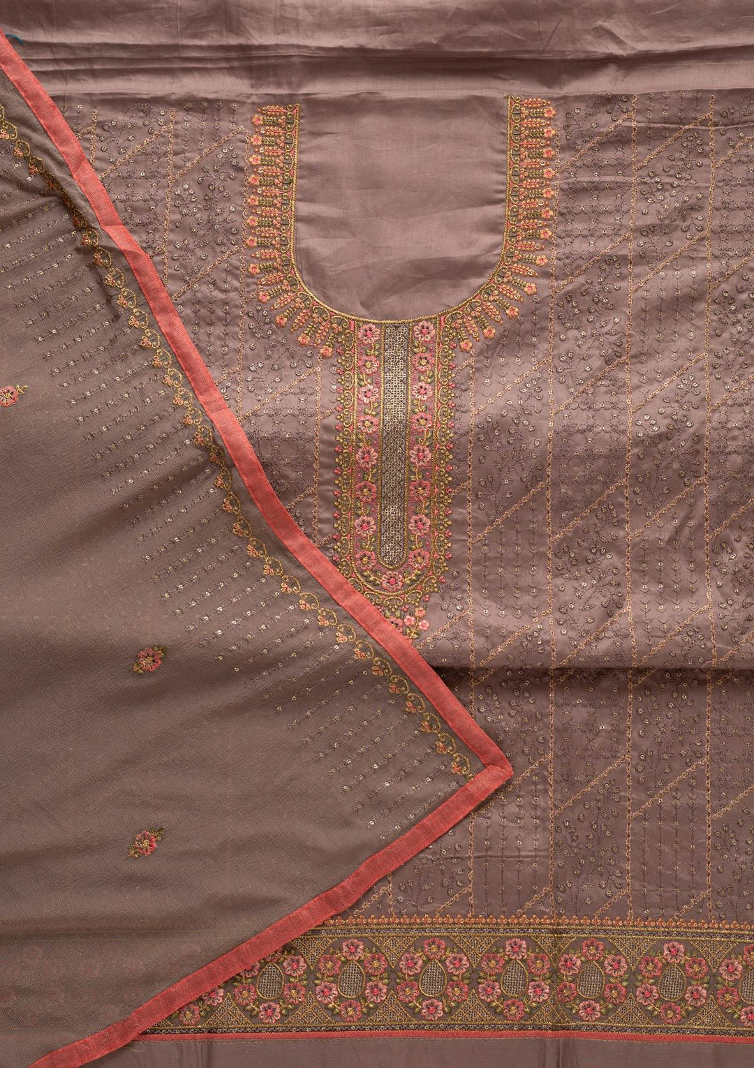 Dark Grey Threadwork Cotton Designer Unstitched Salwar Suit - koskii