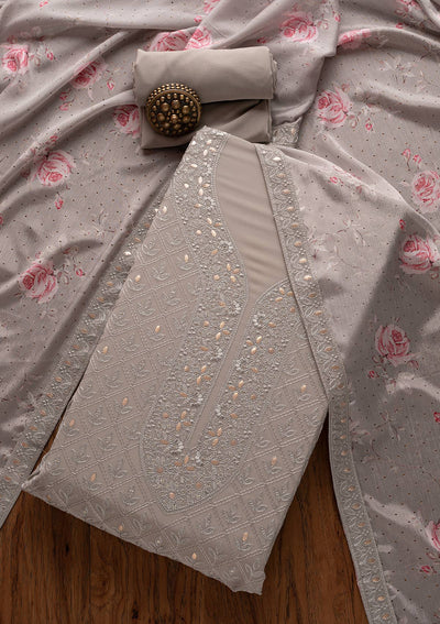 Dark Grey Threadwork Georgette Designer Unstitched Salwar Suit - Koskii