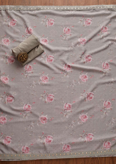 Dark Grey Threadwork Georgette Designer Unstitched Salwar Suit - Koskii