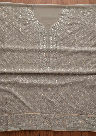 Dark Grey Threadwork Georgette Designer Unstitched Salwar Suit - Koskii