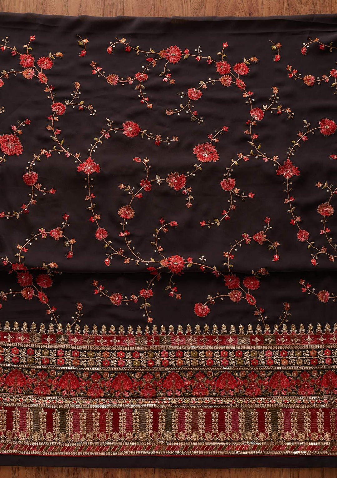Dark Grey Threadwork Georgette Designer Unstitched Salwar Suit - koskii