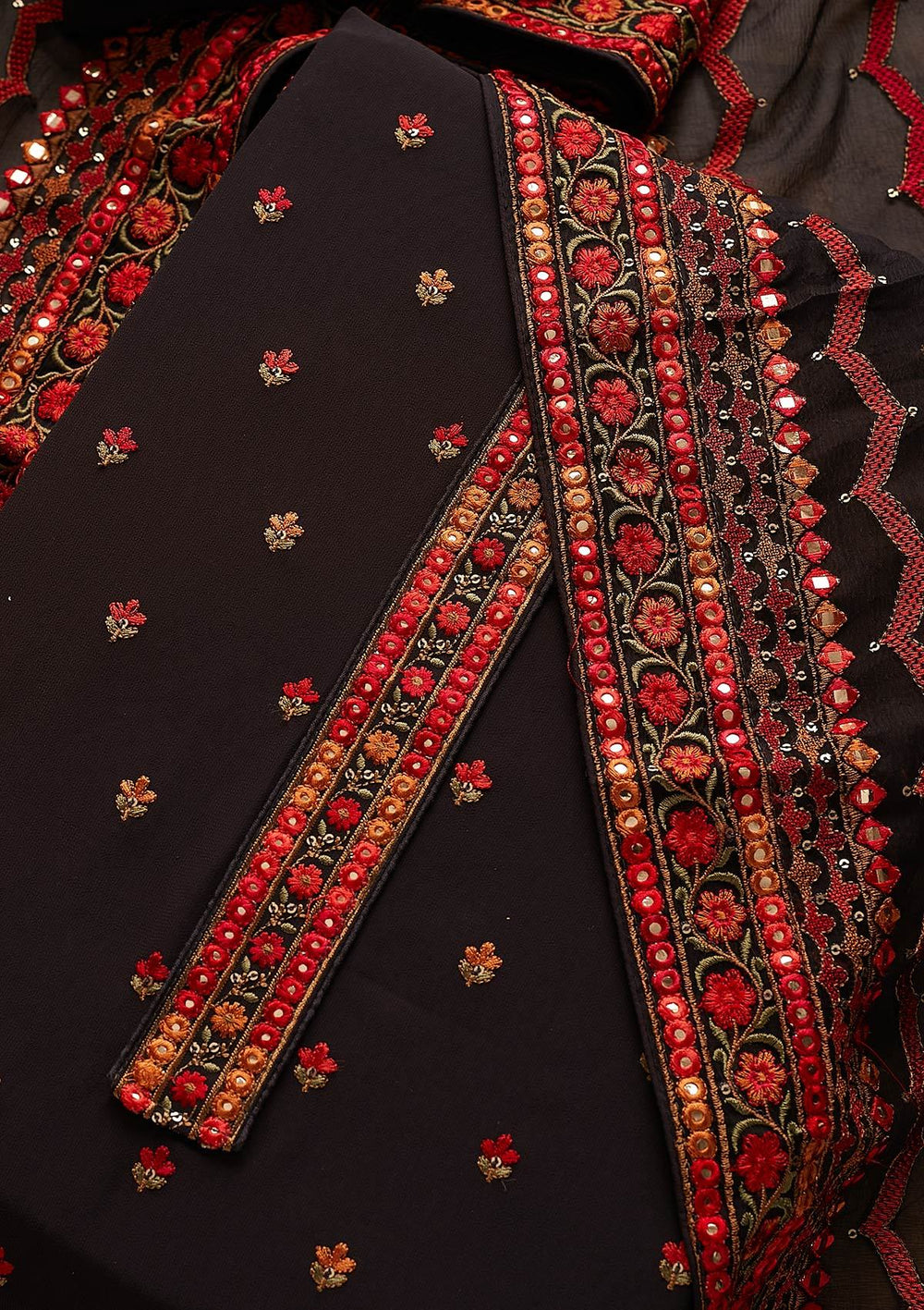 Dark Grey Threadwork Georgette Designer Unstitched Salwar Suit - Koskii