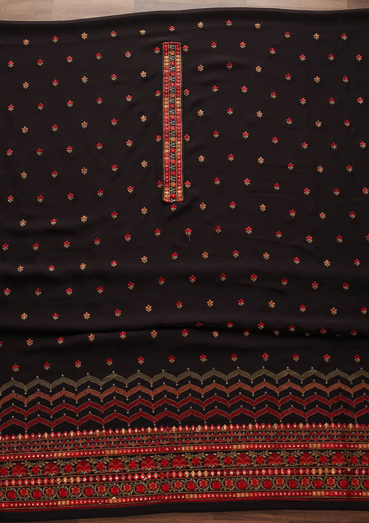 Dark Grey Threadwork Georgette Designer Unstitched Salwar Suit - Koskii