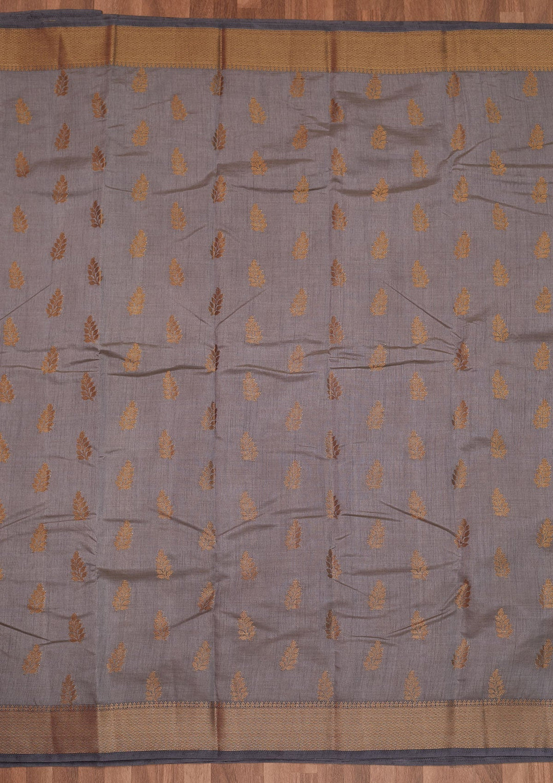 Dark Grey Zariwork Art Silk Designer Saree - Koskii
