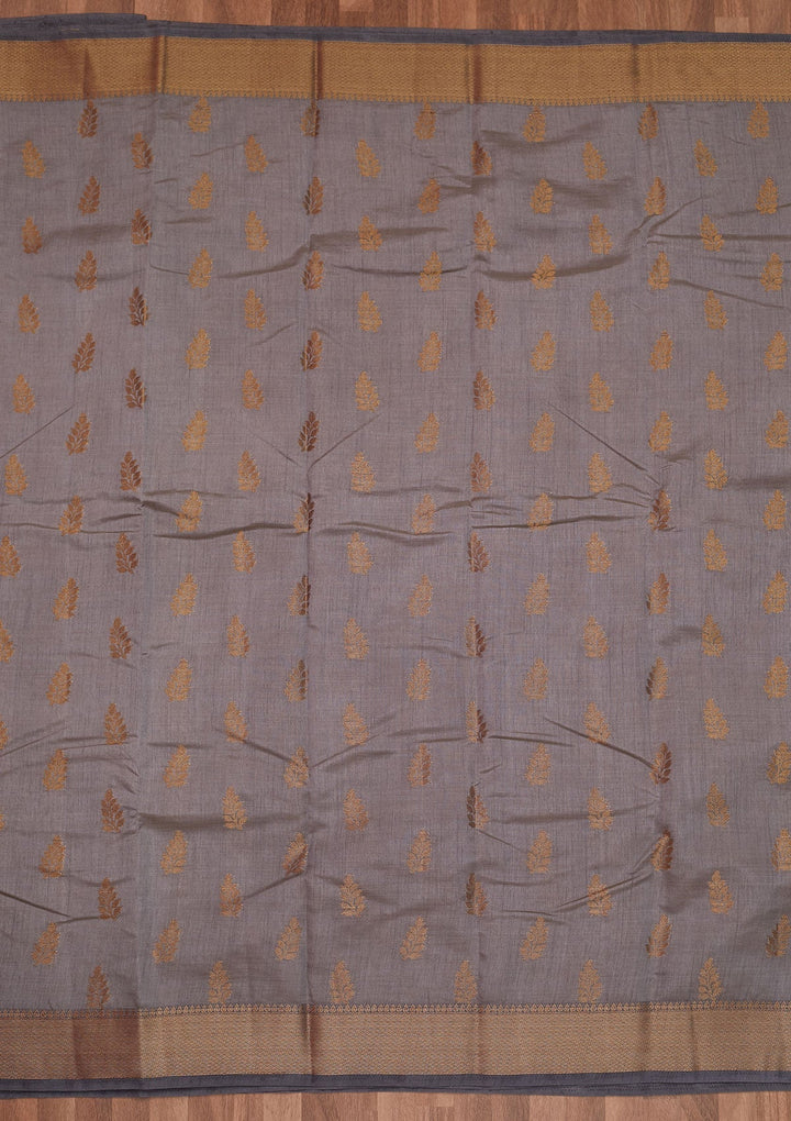 Dark Grey Zariwork Art Silk Designer Saree - Koskii