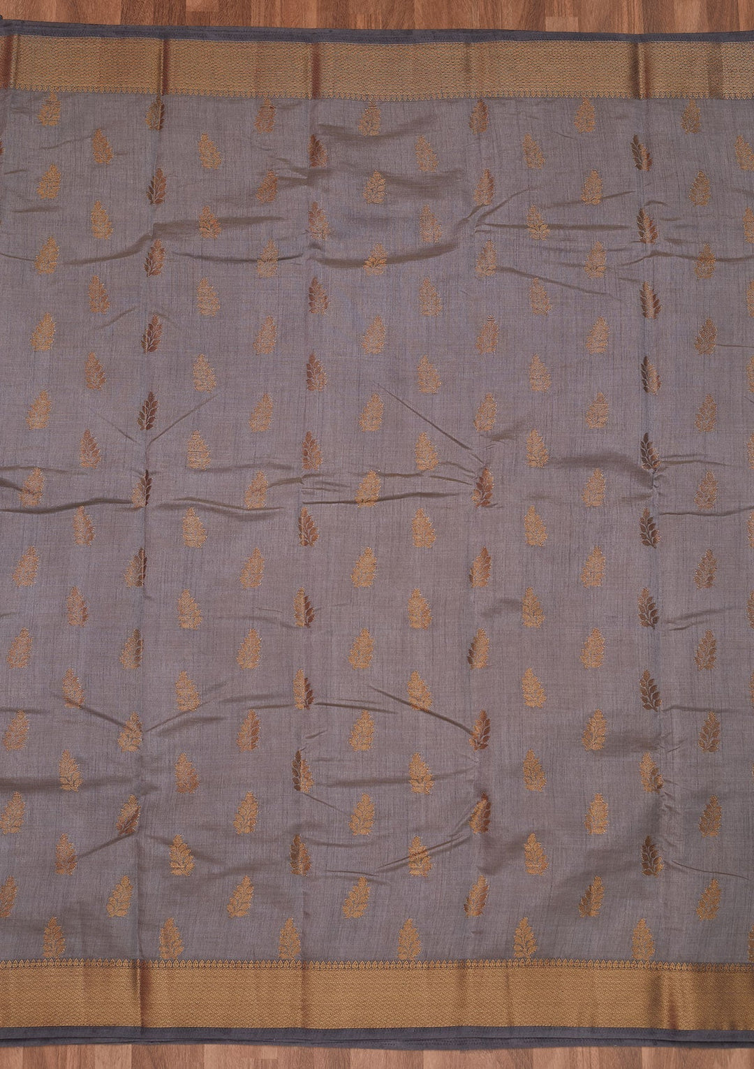 Dark Grey Zariwork Art Silk Designer Saree - Koskii