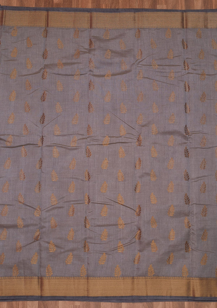 Dark Grey Zariwork Art Silk Designer Saree - Koskii