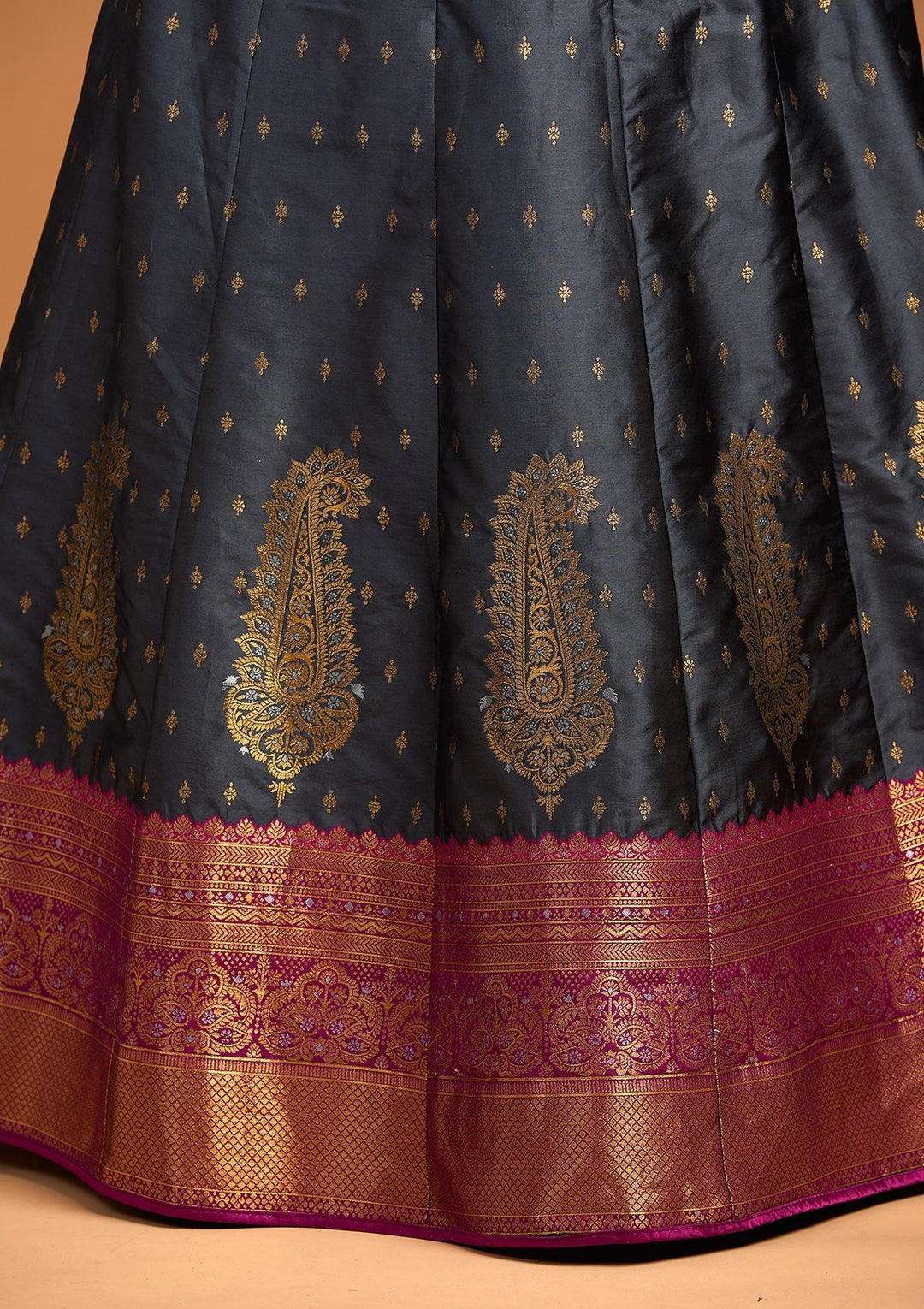 Dark Grey Zariwork Brocade Designer Lehenga-Koskii