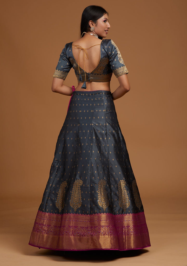 Dark Grey Zariwork Brocade Designer Lehenga-Koskii