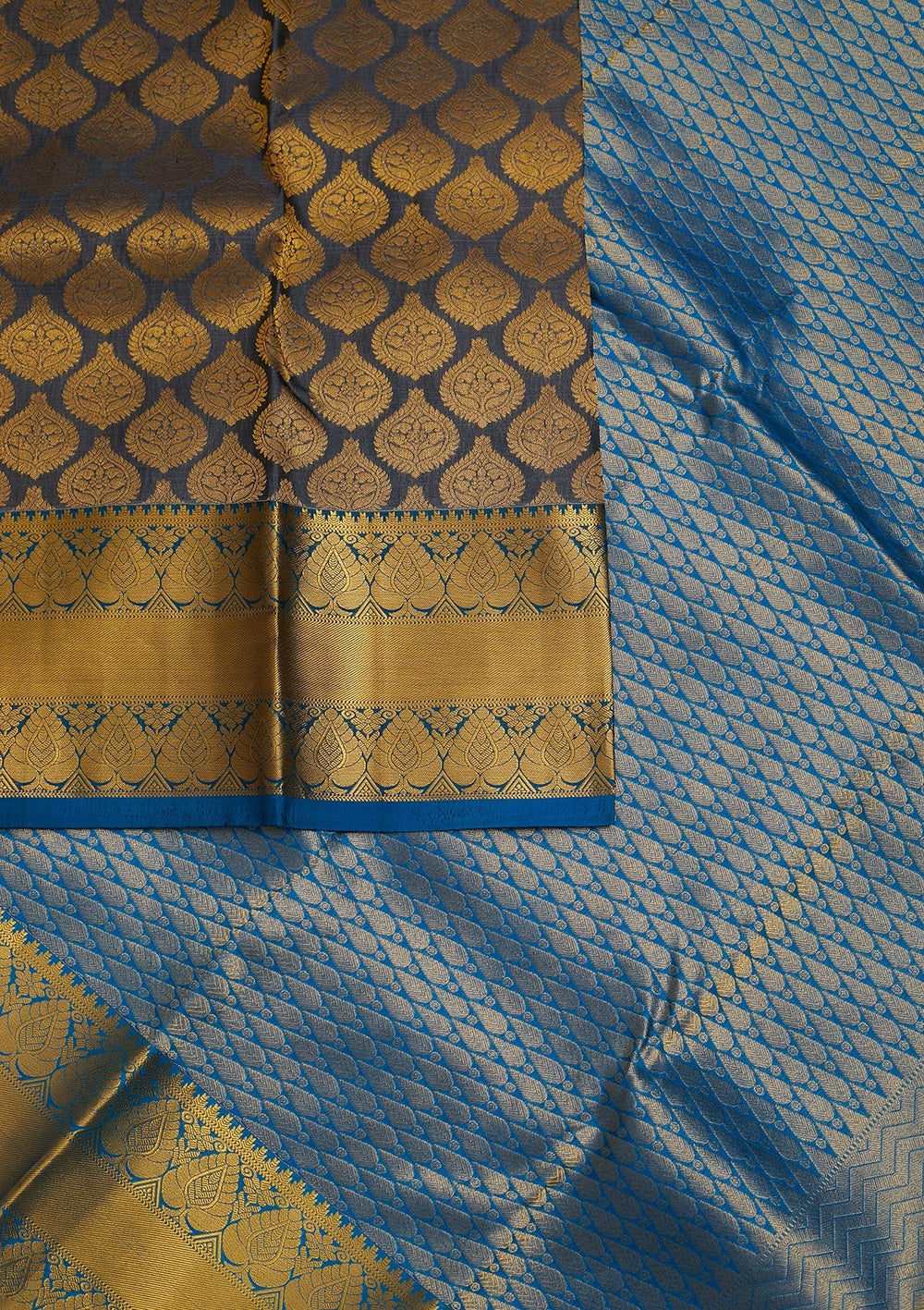 Dark Grey Zariwork Pure Silk Saree-Koskii