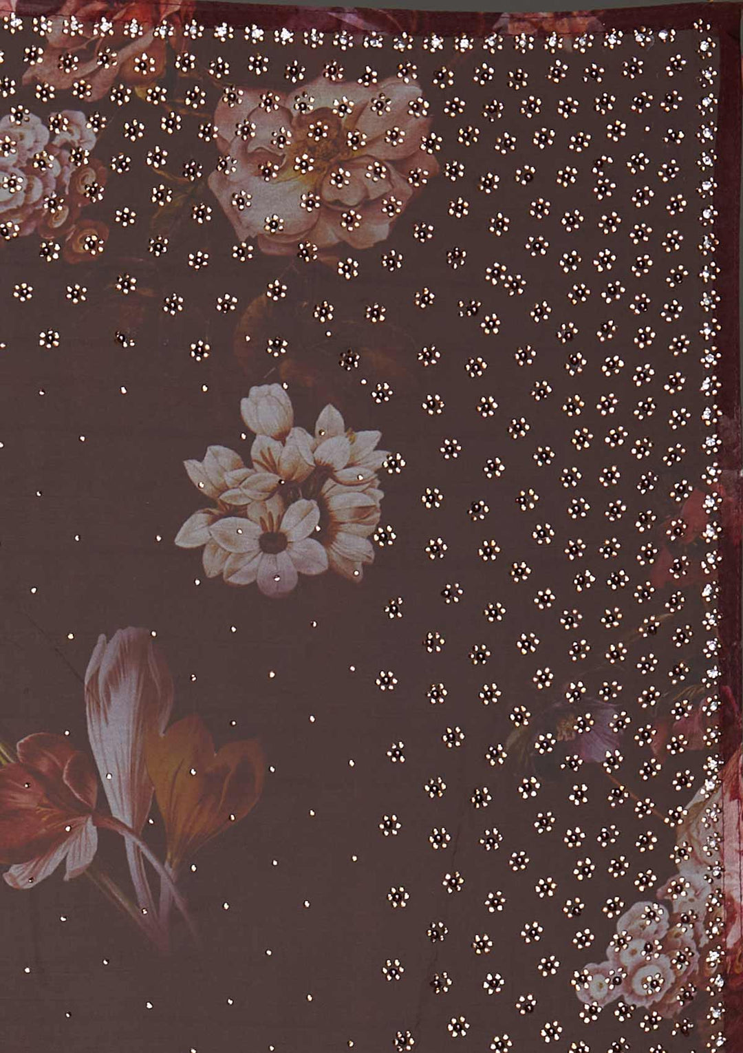 Dark Maroon Swarovski Tissue Saree - Koskii