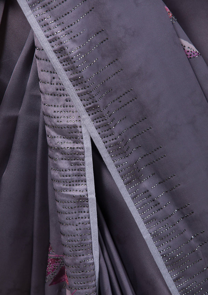 Peach Thread Work Satin Designer Saree-Koskii