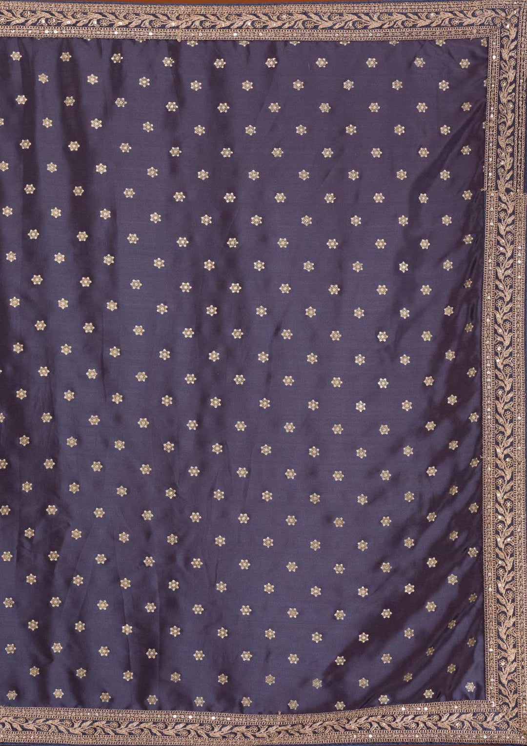 Dark Grey Sequins Semi Crepe Saree-Koskii